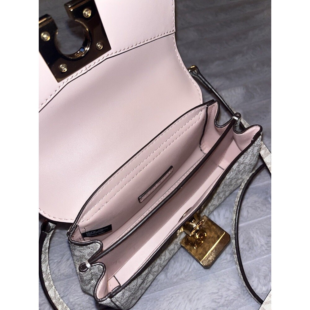 Michael Kors Lita Leather Two Tone Pink Crossbody Designer Bag Preppy Classic - Picture 6 of 9